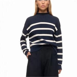 Club Monaco Blue White Stripes Mock Neck Sweater XS Cotton Nautical Preppy $200
